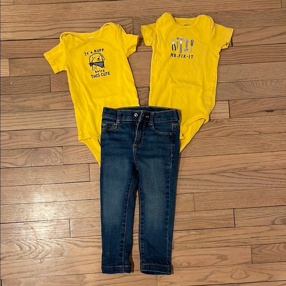 Yellow Baby Bodysuits and Blue Jeans Set